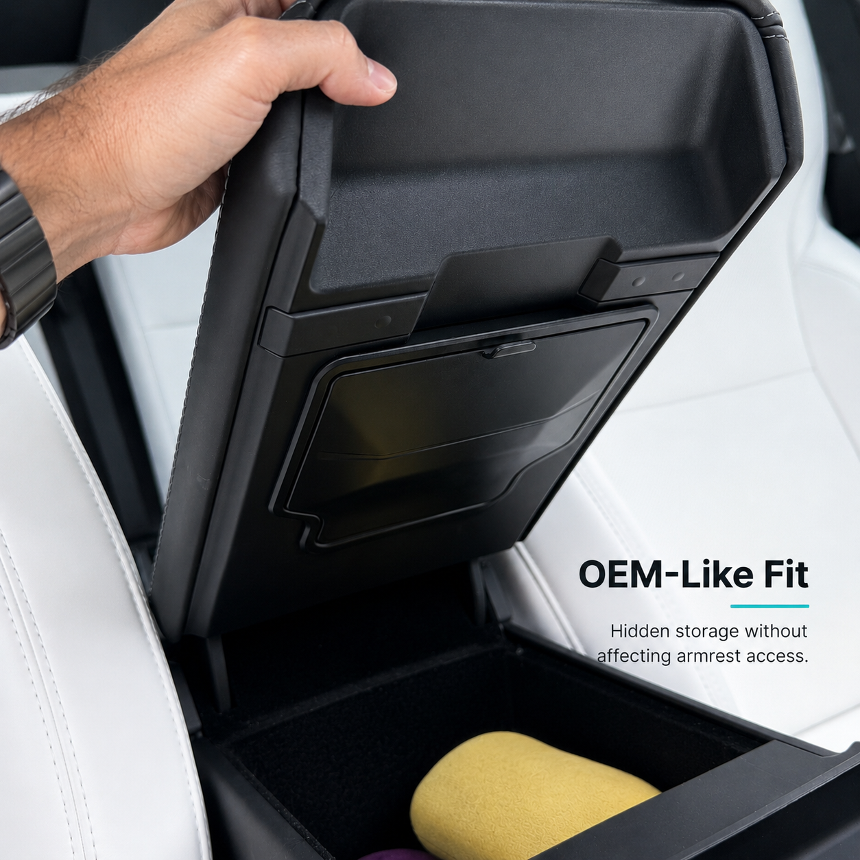 KOEOI Hidden Armrest Storage Box for Tesla Model 3 Highland (2024-2026) & Model Y Juniper/Yl (2024-2026) - Secure Magnetic Privacy Organizer