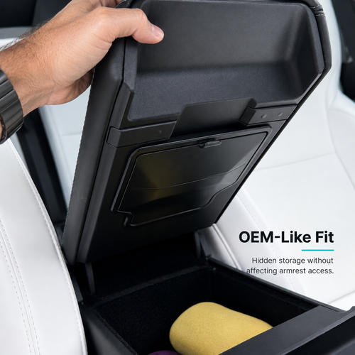 KOEOI Hidden Armrest Storage Box for Tesla Model 3 Highland (2024-2026) & Model Y Juniper/Yl (2024-2026) - Secure Magnetic Privacy Organizer